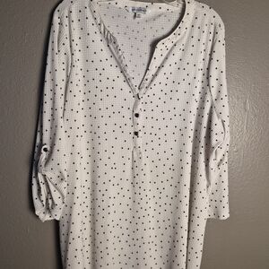 Emily DanielsButton-Front White Polka Dot Tunic